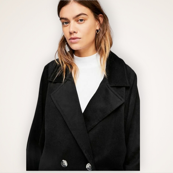 FREE PEOPLE BELLA WOOL DOLAN COAT, BLACK M - Picture 2 of 14
